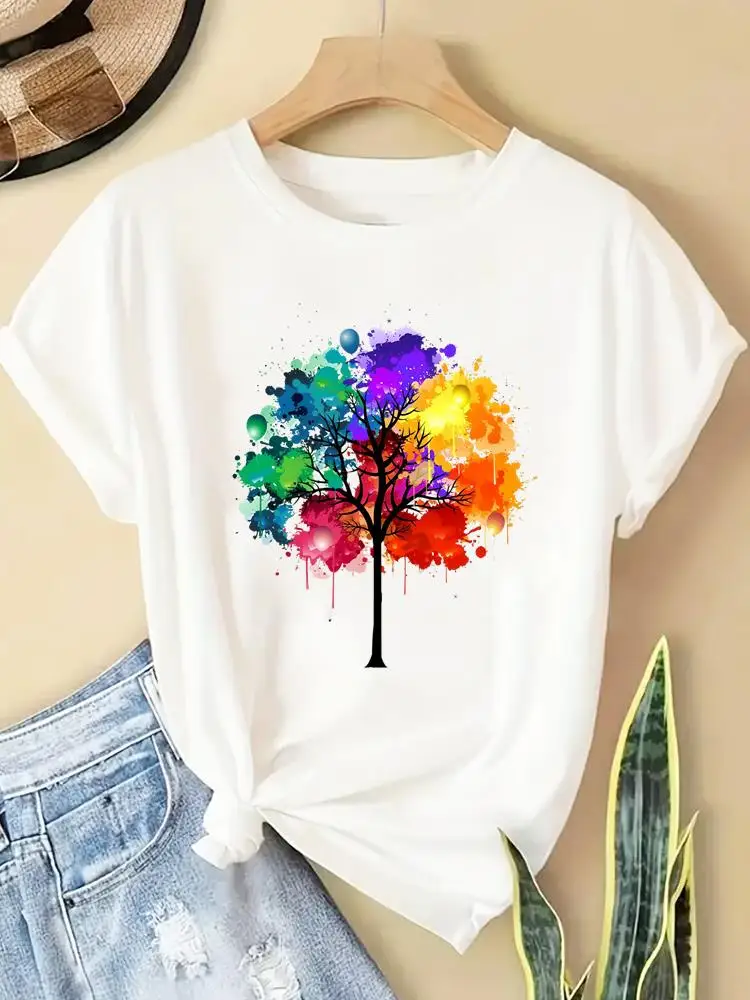 

watercolor cute 90s Short Sleeve Tees Clothing Fashion Clothes Ladies Popular Casual Women Graphic T Print O-neck T-shirts