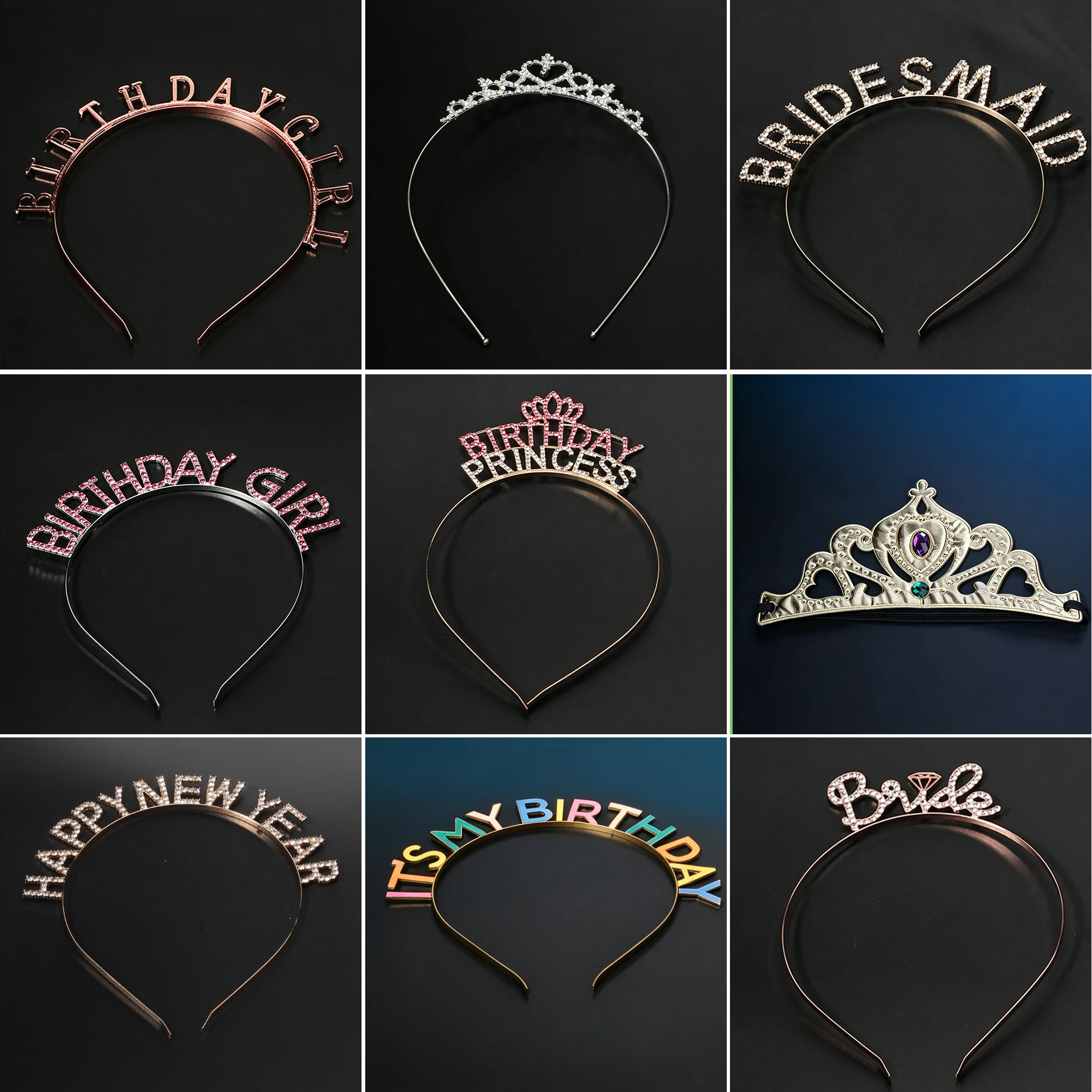 Serre-tête Joyeux Anniversaire en lettres anglaises orné de strass brillants pour femme, en alliage de zinc, bijou de fête, accessoire capillaire populaire