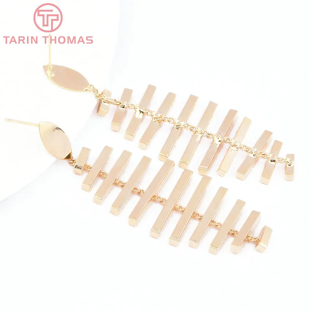 (8002) 2PCS 20x61MM 24K Gold Color Brass Long Stick Oval Tassel Stud Earrings High Quality Diy Jewelry Findings Accessories