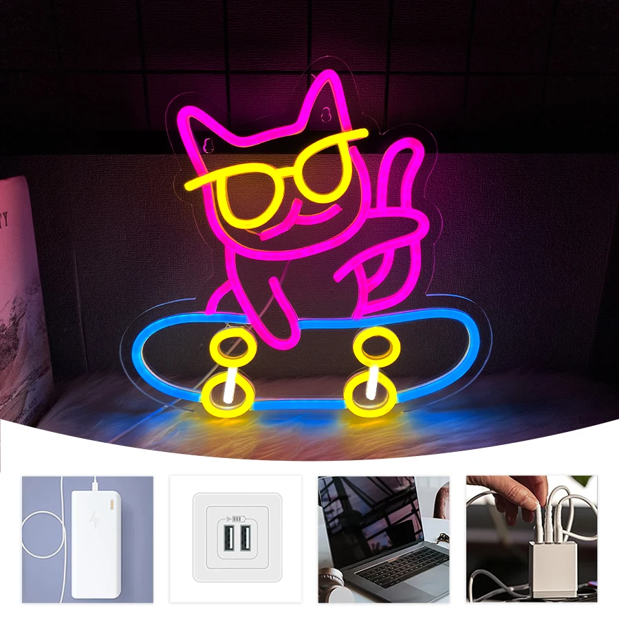 Lampu Neon LED Kucing Skateboa - Party Games Shop ulasan dan harga