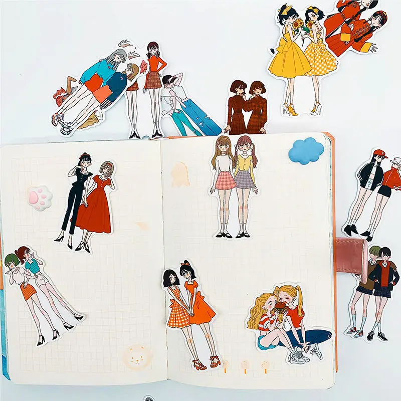 50PCS INS wind girl character stickers Fashion wear lady sisters Hand account material handbook sticker album DIY