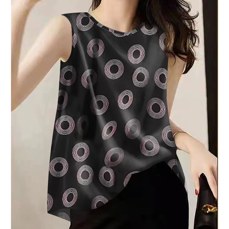 

Fashion O-Neck Printed Polka Dot Sleeveless T-Shirts Women's Clothing 2024 Summer New Loose All-match Tops Casual Tee Shirt