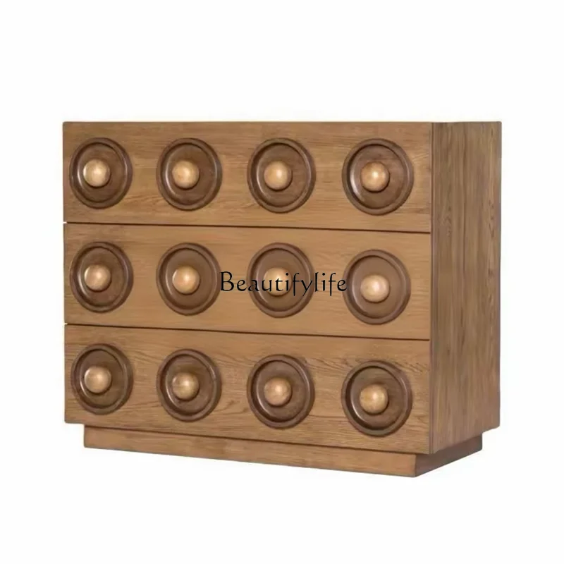 

French retro solid wood chest antique living room storage cabinet