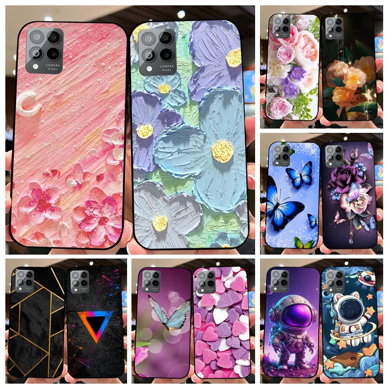 For T-Mobile Revvl 6 5G Case Revvl 6Pro 5G Flower Cute Black Phone Cases for T-Mobile Revvl 6 Pro 5G Protective Silicone Bumper