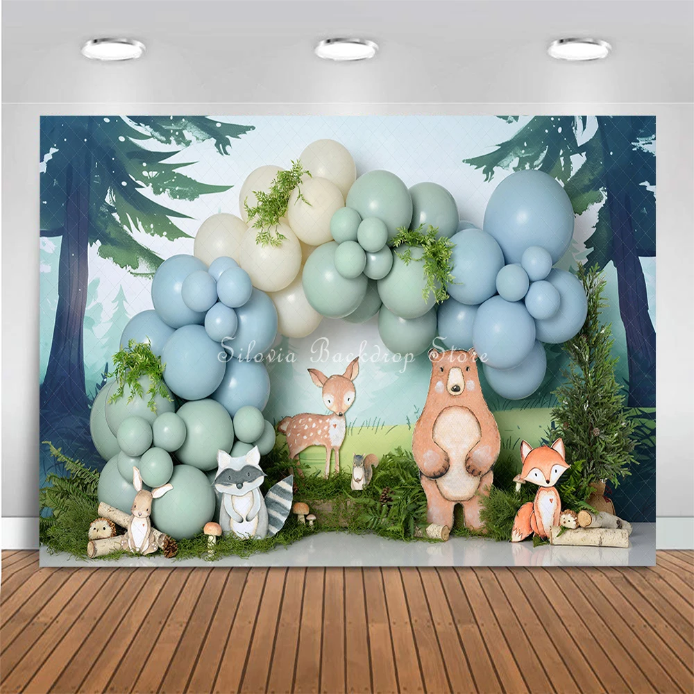 Forest Meadow With Woodland Friends Photo Background Boy Birthday Cake Smash Photography Backdrop Wild One Photo Studio Props