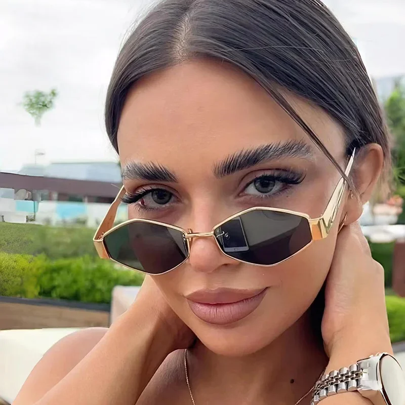 Fashion Polygonal Women Sunglasses Vintage Brand Irregular Sun glasses Unique Metal Frame Punk Eyewear Men UV400