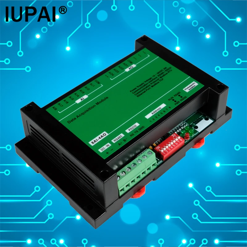 8-канальный аналоговый вход 8AI-4AO, 4-канальный аналоговый выход, модуль Modbus RTU поддерживает расширенную плату PLC, совместимость 4-20 мА, 0-10 в