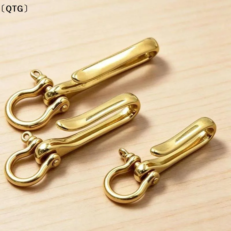 〔QTG〕Belt U Hook Brass Keychain Fob Clip Retro Vintage Key Ring Wallet Chain Hook With Bow Shackle Fish Hook