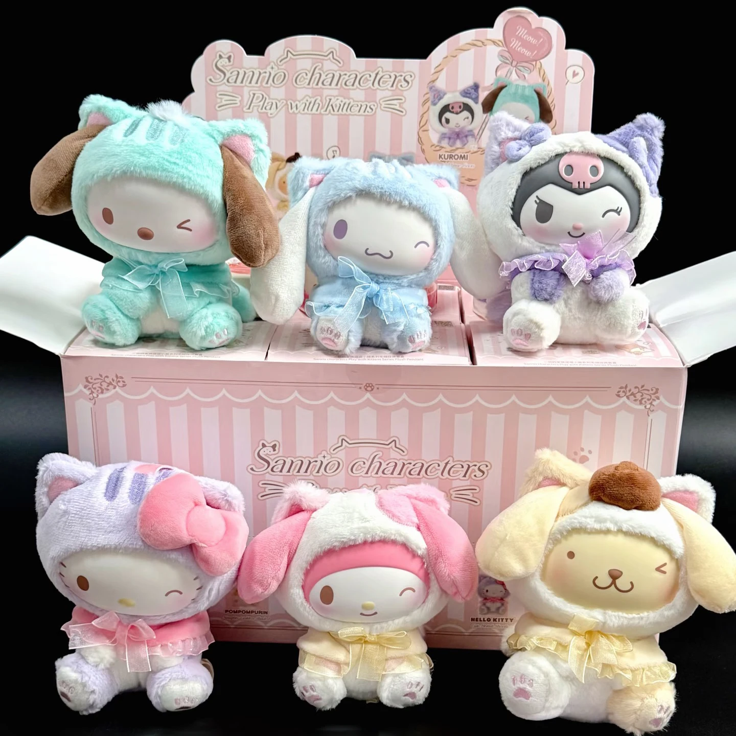 

Authentic Sanrio Play With Kittens Plush Series Blind Box Kuromi My Melody Pochacco Cinnamonroll Kitty Pendant Dolls Mystery Box