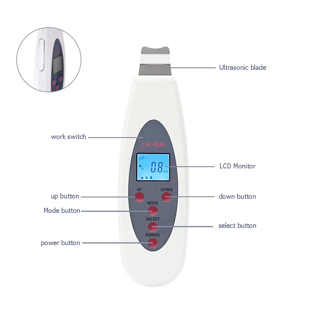 Ultrasonic Skin Scrubber Deep Face Cleaning Machine RemoveFacial Massager Ultrasound Peeling Clean Tone Lift LW006