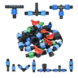 2pcs 16mm Drip Tape Fittings 1/2 3/4 Thread Tee Water Splitter Elbow End Plug Straight Drip Irrigation Pipe Fitting Lock nut