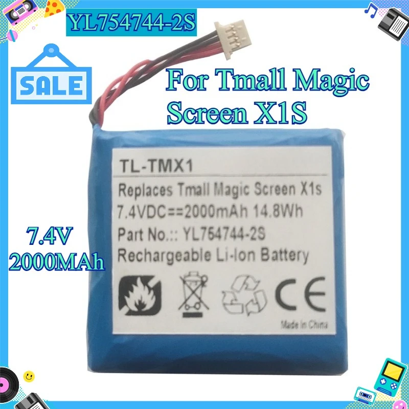 7.4V 2000MAh `Rechargeable Replacement Projector Battery For Tmall Magic Screen X1S, YL754744‑2S`