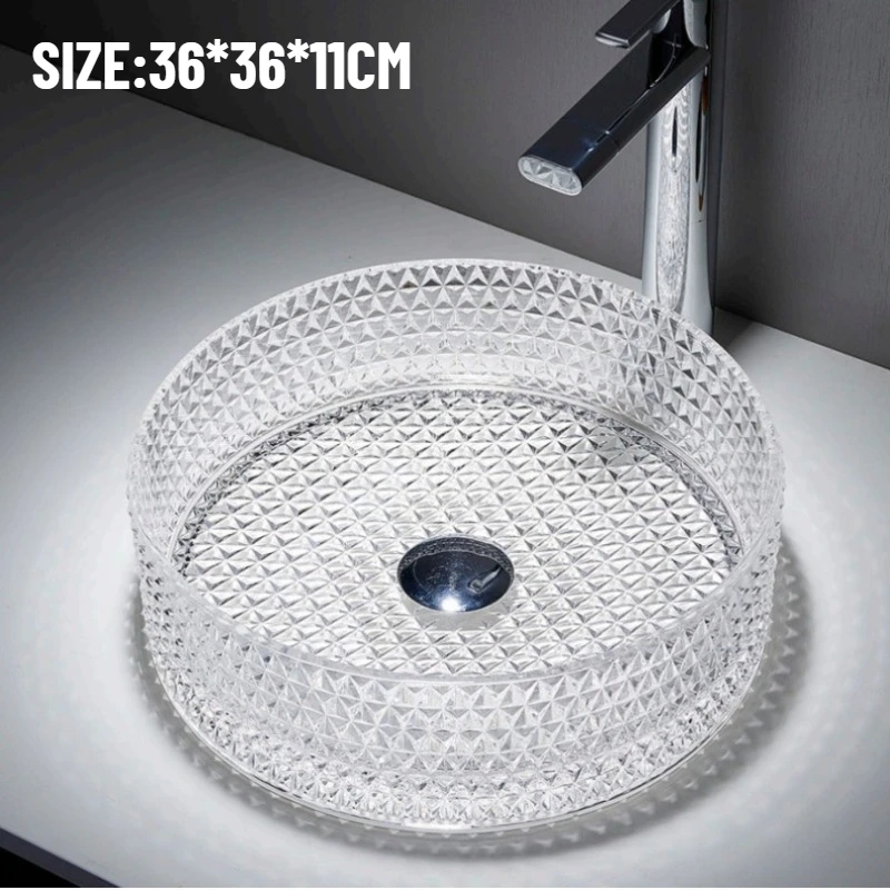 Durable round Glass Countertop Bathroom Sink Single Hole Basin Practical Kitchen Bathroom Household Supplies
