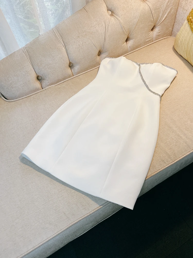 

Сексуальное женское платье-халат с бриллиантовой отделкой и завышенной талией, короткая юбка А-силуэта, для офиса, из полиэстера, на молнии