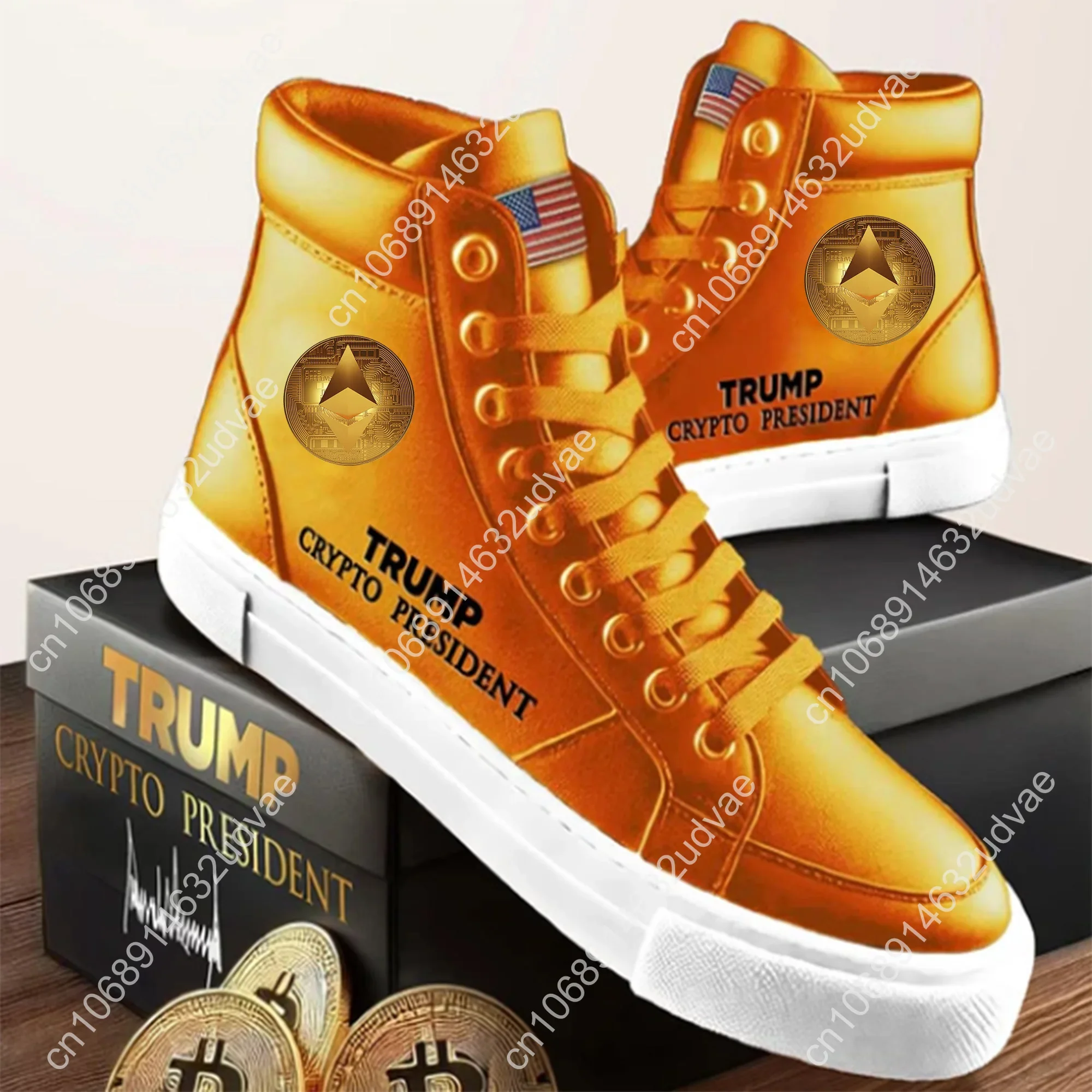 Ethereum Orange Shoes 100% Top Quality Trump Sneakers Crypto President 2024 MAGA Never Surrender Womens Mens Casual Road Boots