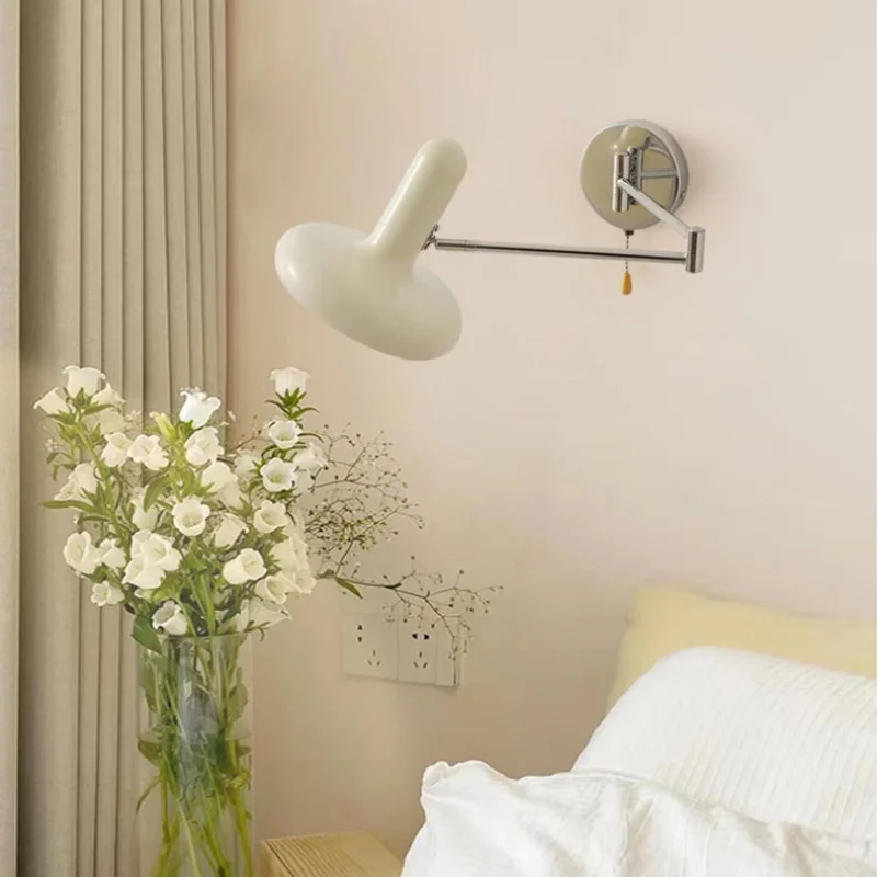 

Bedroom Bedside Wall Lamp LED E27 Bulbs Living Room Wall Light Cream Style Nordic Retractable Study Reading Rocker Wall Lustre