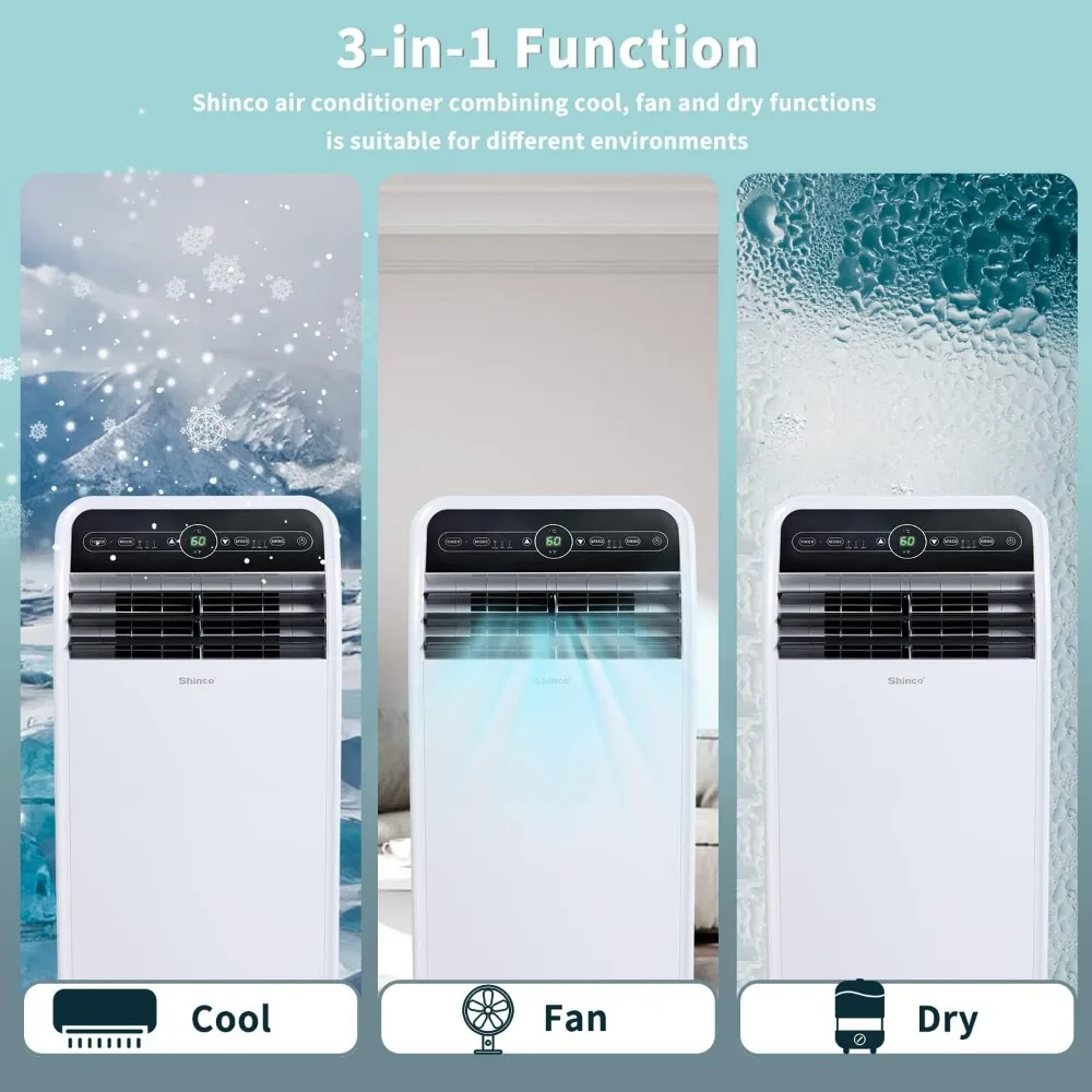 Unit AC pendingin udara portabel dengan mode keren, Dehumidifier & kipas bawaan untuk ruangan hingga 400 sq, Remote Control, Timer 24 jam