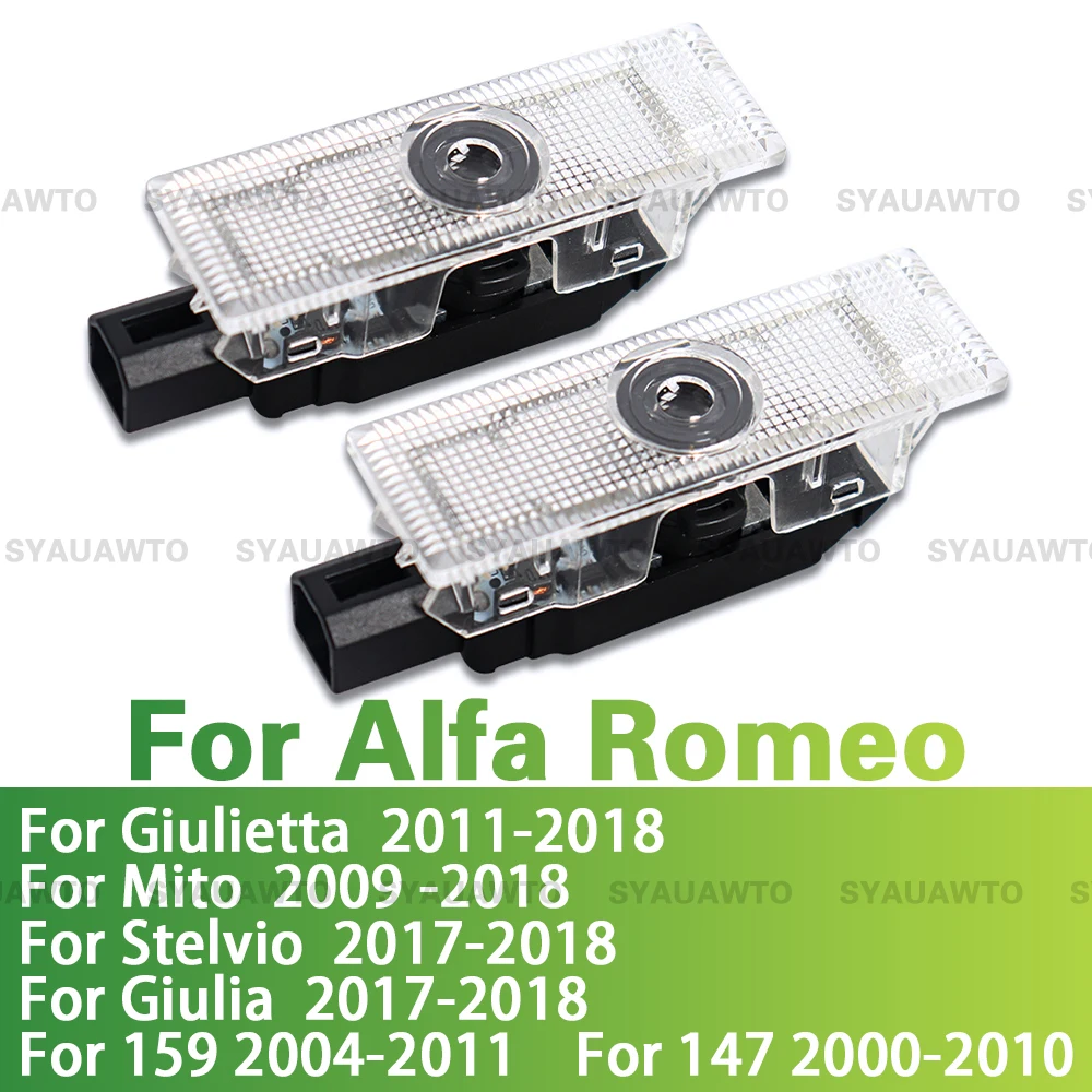 

2x LED Car Door Welcome Light Ghost Shadow Projector Accessories For Alfa Romeo Giulietta Mito Stelvio Giulia 159 147 2000-2018