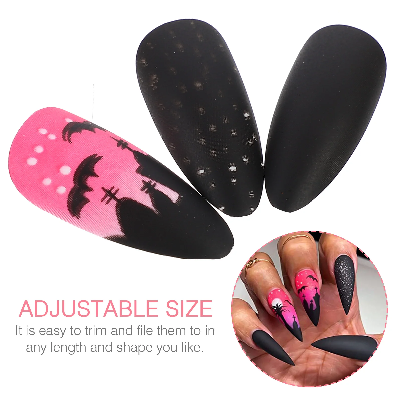 

48pcs Artificial Nail Tips Halloween False Nails Women Fake Manicure Lasting Ultra Thin Full Cover Party Wedding Decoration