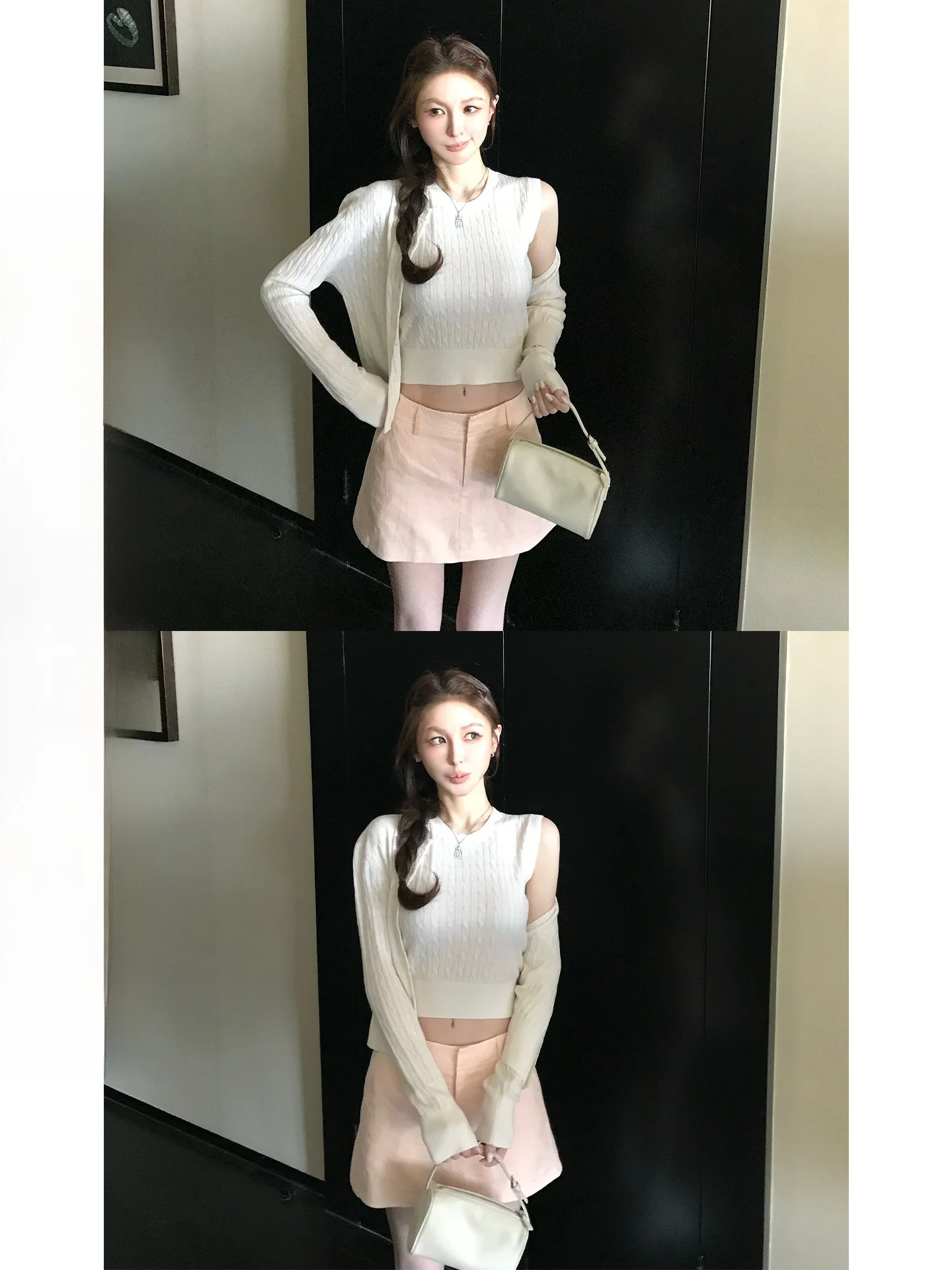 

Skk Store Vintage 100 Wool 48 Yarn Knitted Sweater Cardigan Weave Design Casual Long Sleeve round Neck Pullover for Women