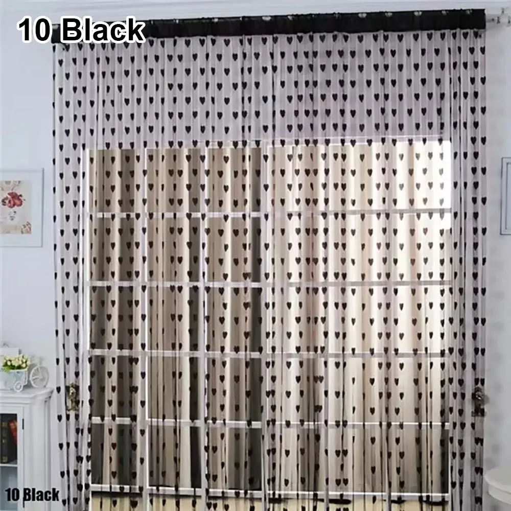 1Pcs 100x200CM Voile Curtain Romantic Love Pattern Colorful Line String Curtain Line Heart Decor Window Door Sheer Curtain