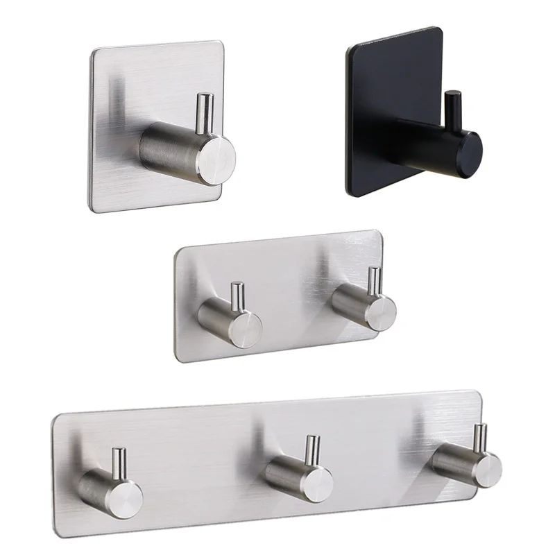 SUS304 Black Robe Hook Stainless Steel Self Adhesive Wall Coat Rack Key Holder Towel Clothes Hanger for Bathroom Kitchen Storage