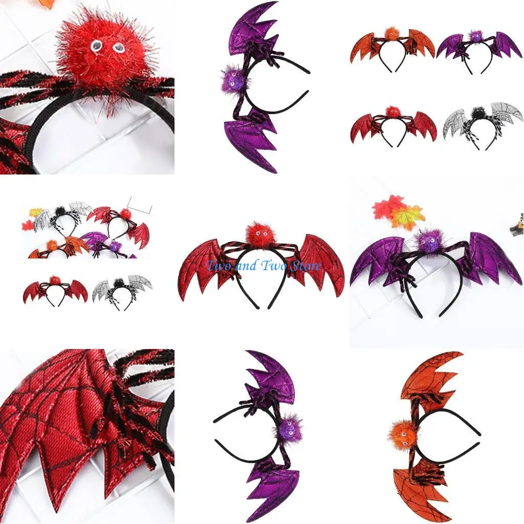 

HX6F Hot Girls Bat Wing Headband with Spiders Decor Halloween Performances Hair Hoop