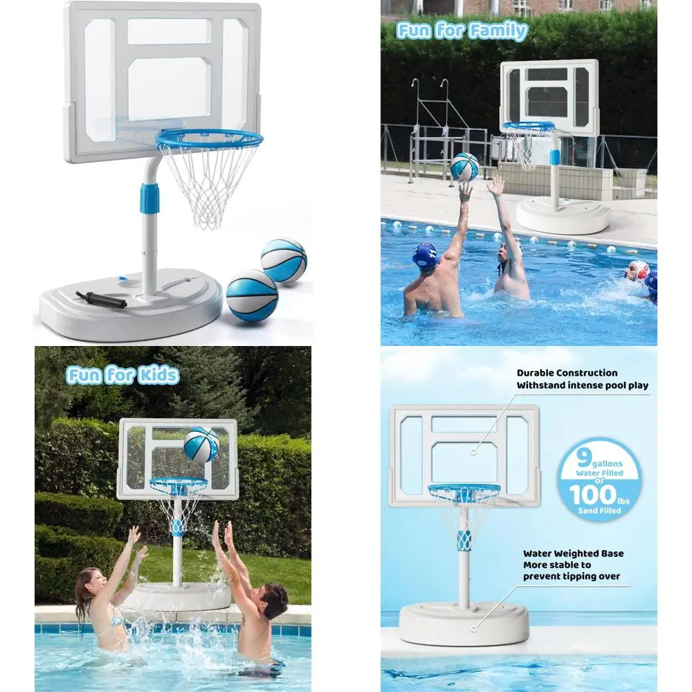 Porta da basket regolabile a bordo piscina in acciaio inossidabile con tabellone infrangibile da 32 pollici, perfetta per il divertimento in piscina e il tempo libero