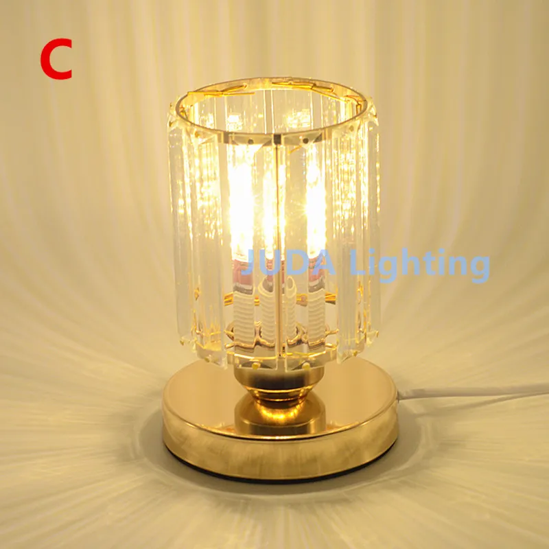 E27 base LED Simple creative modern bedroom table lamp Iron Bedside lamp Crystal desk lamp with button switch cable wire cord