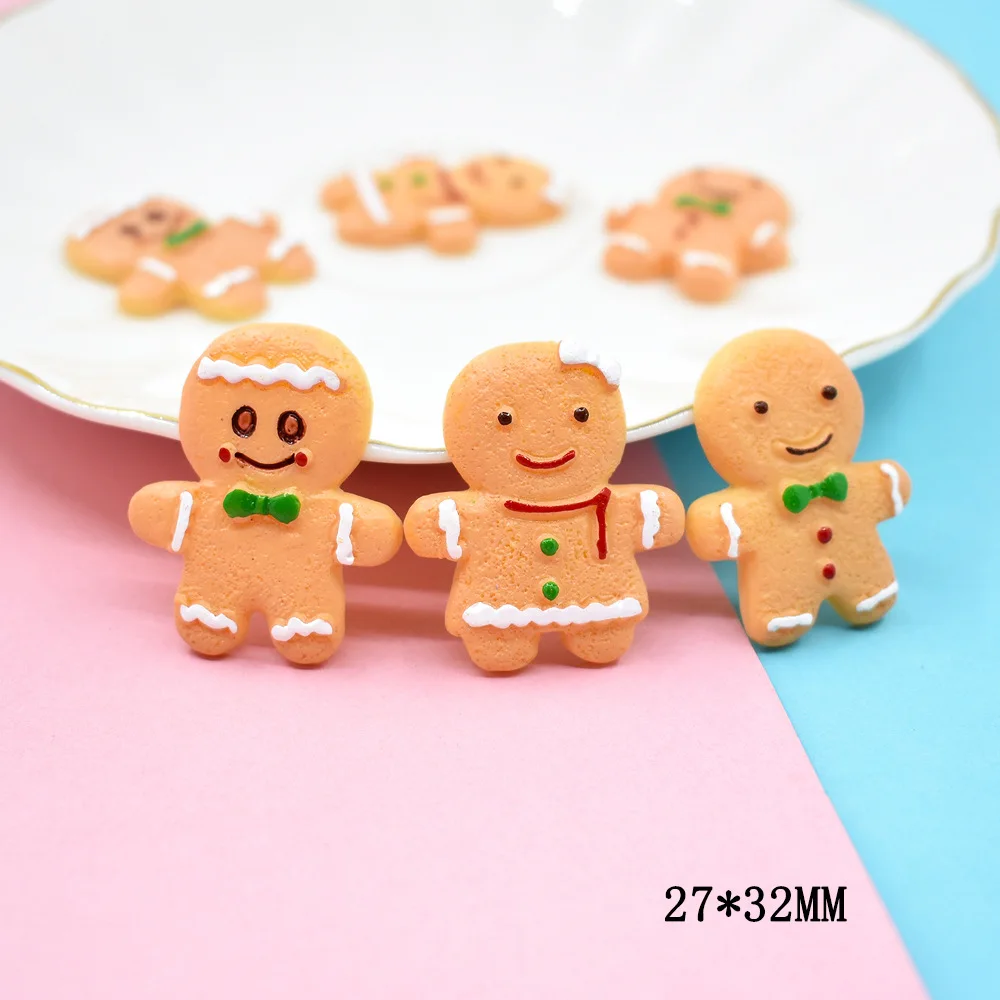 

100pcs Kawaii Christmas Gingerbread Man Cookies Resin Flatback Scrapbook Cabochon Art Supply Decoration Charm Crafts Wholesale