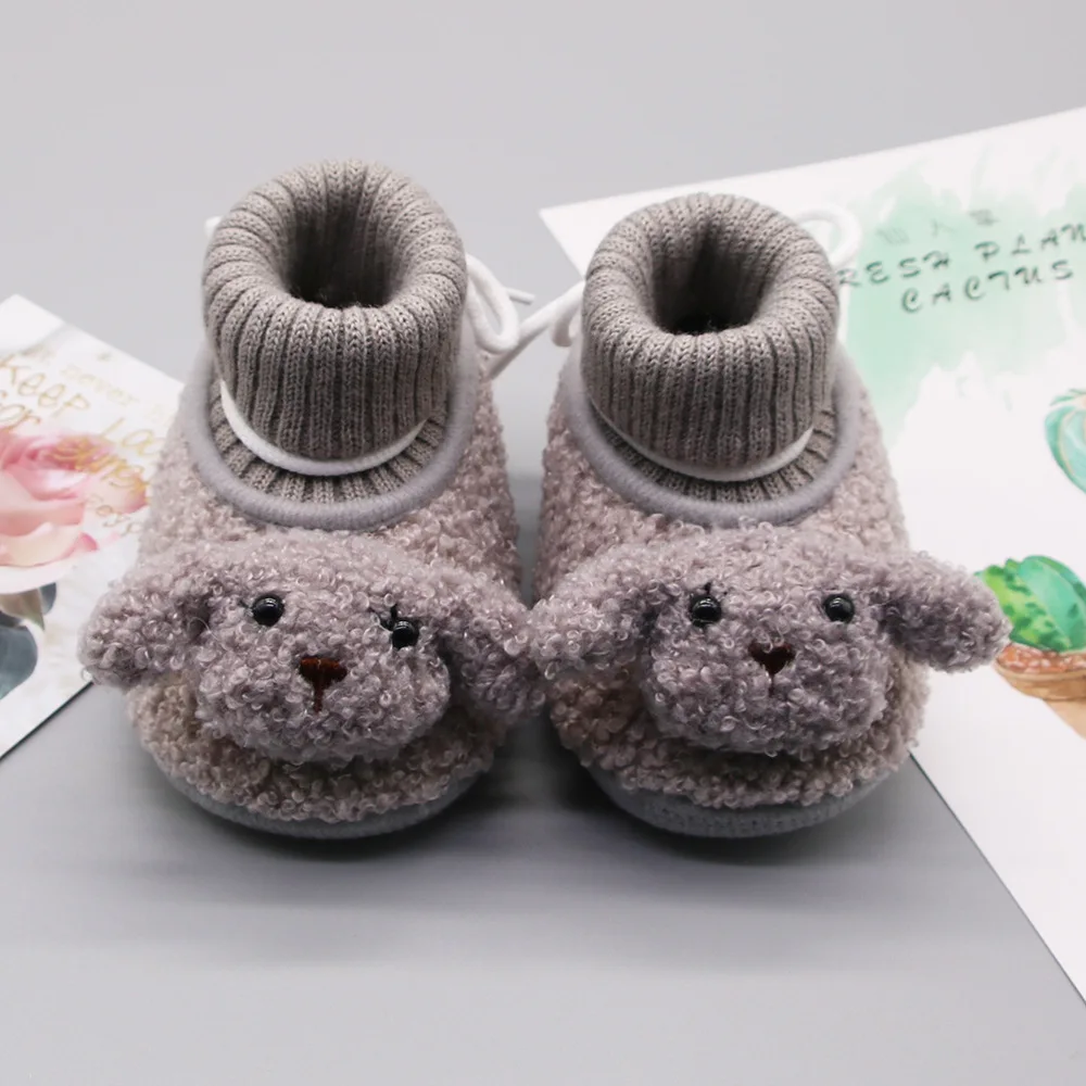 Winter Baby Shoes with Rib Lace Up Baby Walking Shoes Without Dropping Off Shoes and Thickening Cotton Shoes