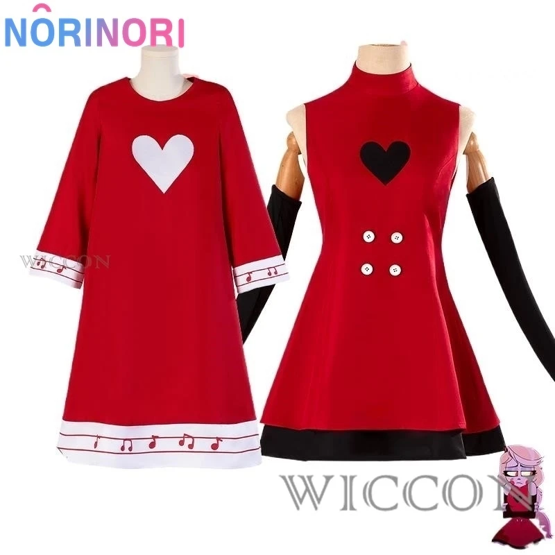 Anime Hazzbin per gli appassionati di gioco Hotel Charlie Cosplay Costume di Halloween bambini adulti vestito rosso parrucca coda di corno gonna senza maniche Sexy