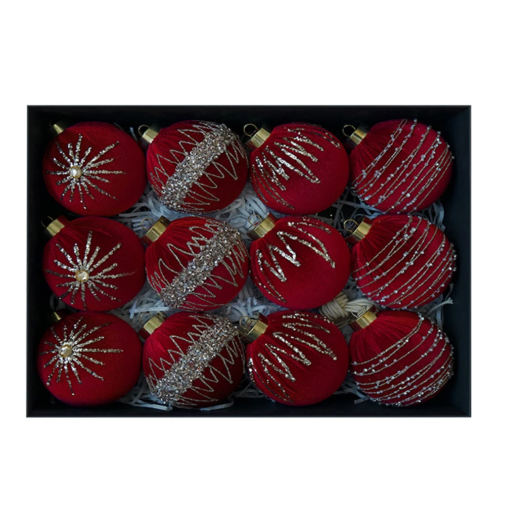 

12Pcs Christmas Velvet Tree Ornaments 8cm Flocked Balls Suitable for Wreaths Garlands Mantels and Tree Decoration