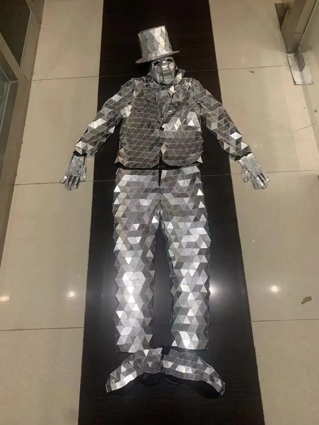 Hand Sewn Mirror Man Show Suit Stage Dress Performance Halloween Glass Mask Glass Helmet Cosplay Christmas Costume Gold Silver