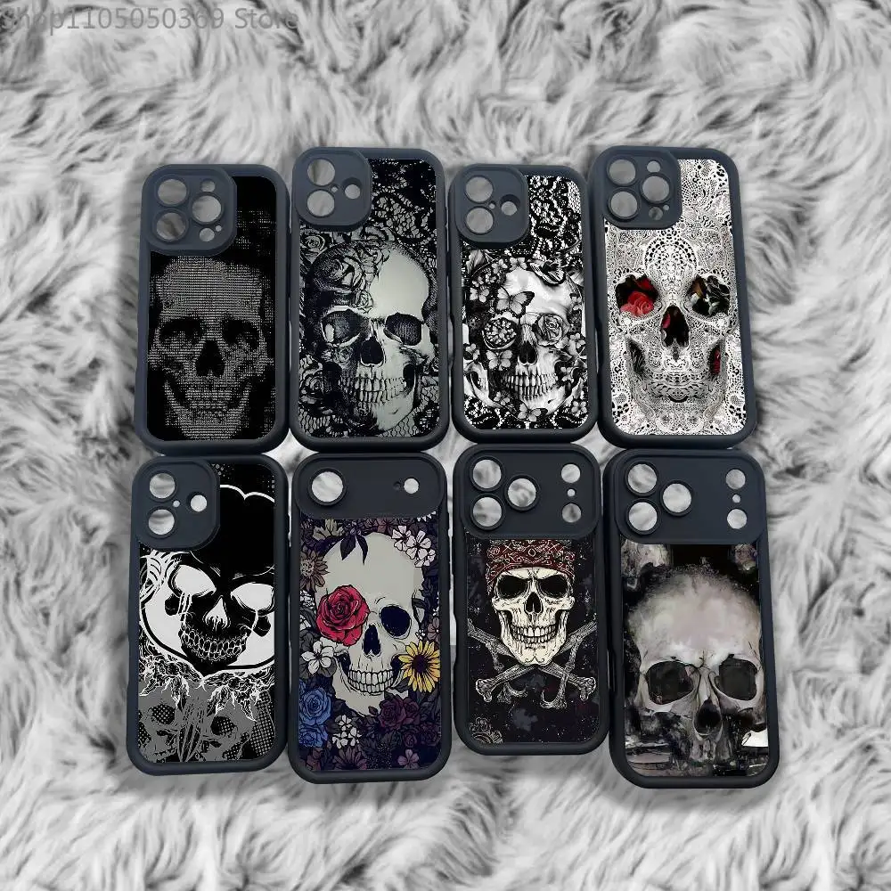 

Skull pattern Phone Case For iPhone 17,16,15,14,13,12,11,Pro,Max,Plus,X,XS,SE4,E,Mini Black Thickened border Case