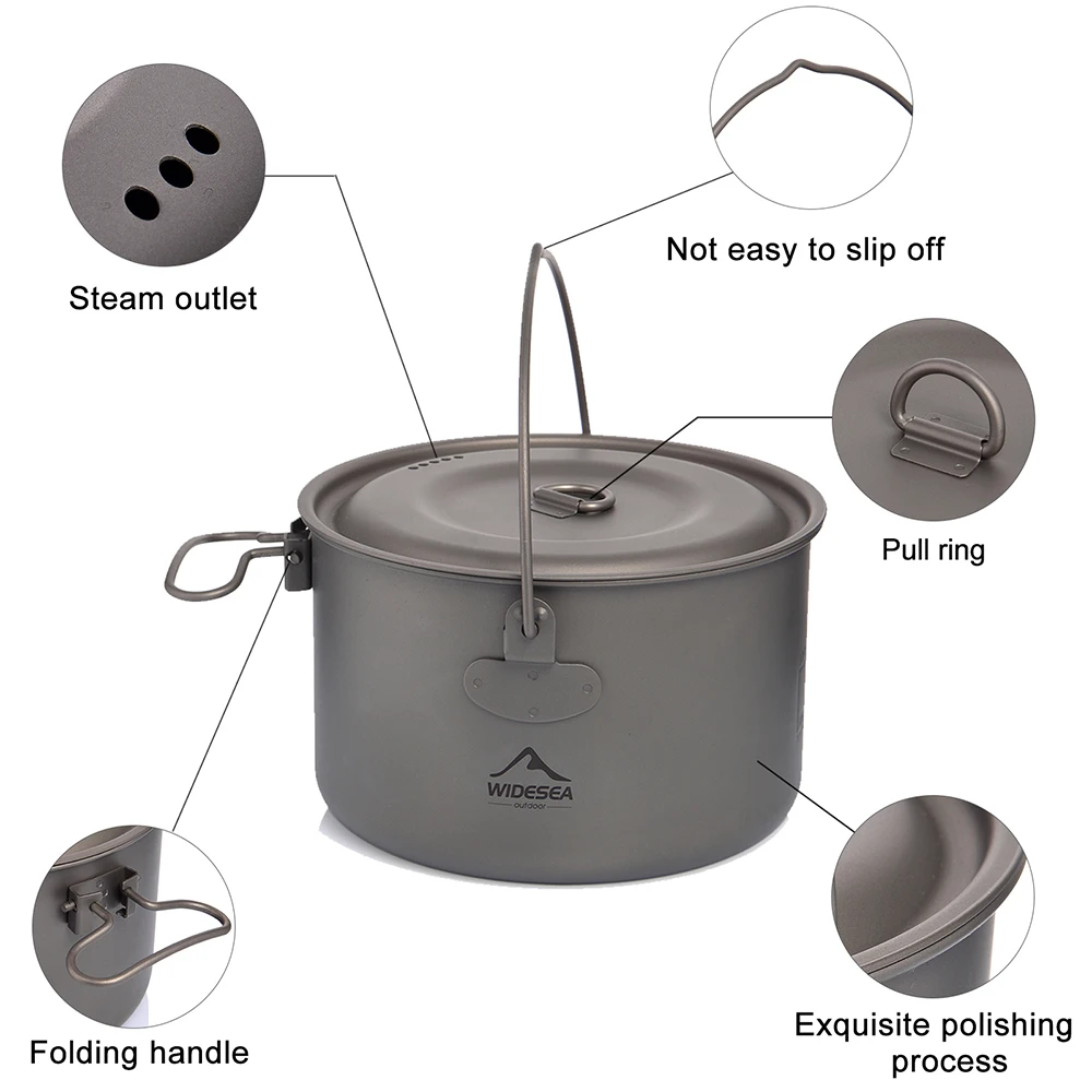 Imagem -04 - Widesea-camping Titanium Cookware Grupo Ultra-leve Bule Portátil Frigideira Panela de Sopa Cozinha ao ar Livre Piquenique Pesca Caminhadas