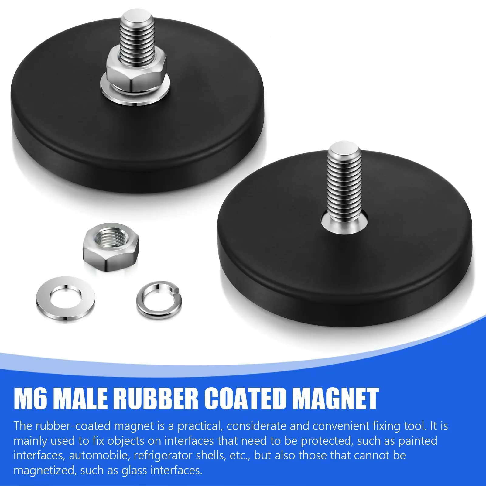 Rubber Coated M6 Male Magnet Neodymium Magnet Base Anti Scratch Magnet M6 Male Thread Rubber Coating Magnets with Bolts and Nuts