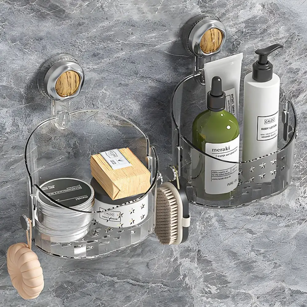 

Wall-mounted Suction Cup Storage Box Stable with Drainage Holes Storage Shelf Space Saving Punch-Free Hanging Shelf Bathroom