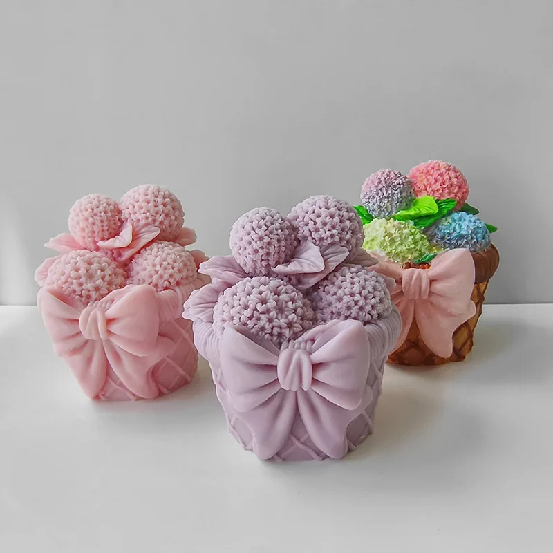 Cesto di fiori 3D Cesto di ortensia Stampo per candele Papillon Sapone fatto a mano Cioccolato Stampo regalo fatto a mano Stampo in gesso fai-da-te