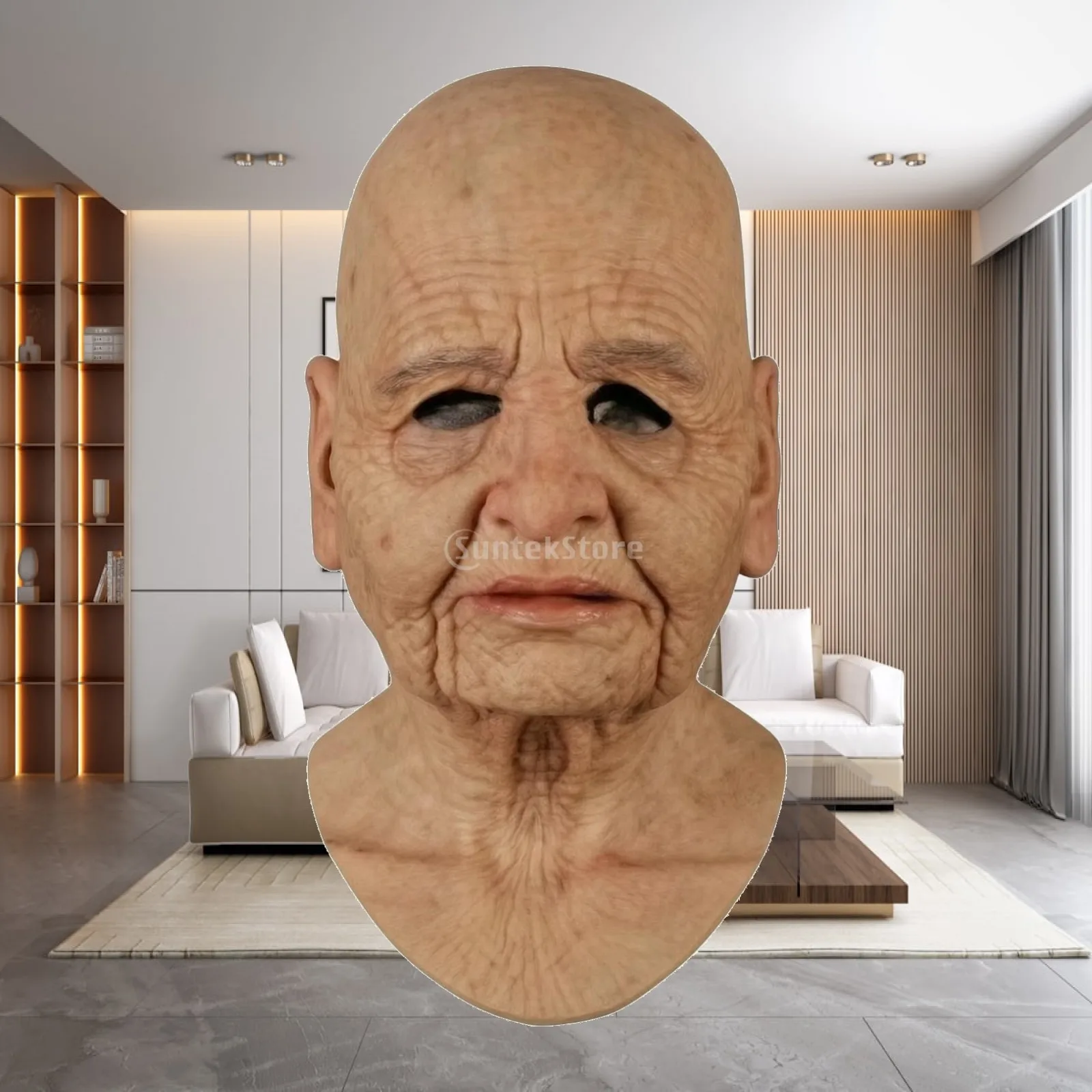 Realistic Scary Old Woman Mask Latex Halloween Elderly Lady Face Cover with Wig for Costume Party Performance