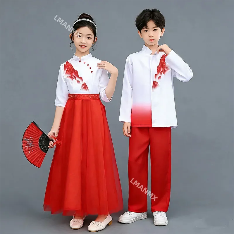 children's-chinese-style-performance-costume-red-patriotic-theme-chorus-poetry-recitation