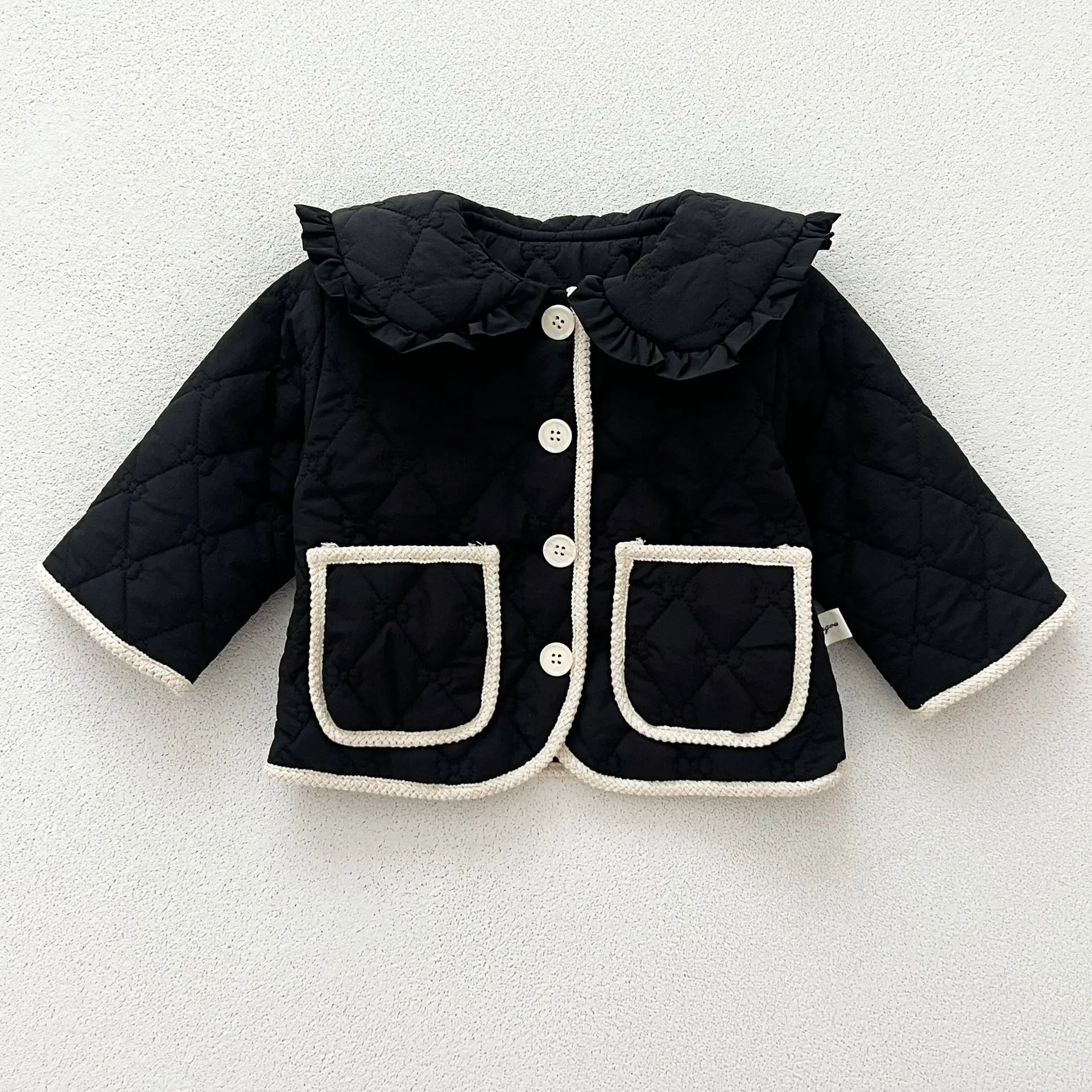 2024 Winter New Baby Girls Cute Lapel Fleece Coat Solid Plus Velvet Thick Children Padded Jacket Infant Toddler Warm Clothes