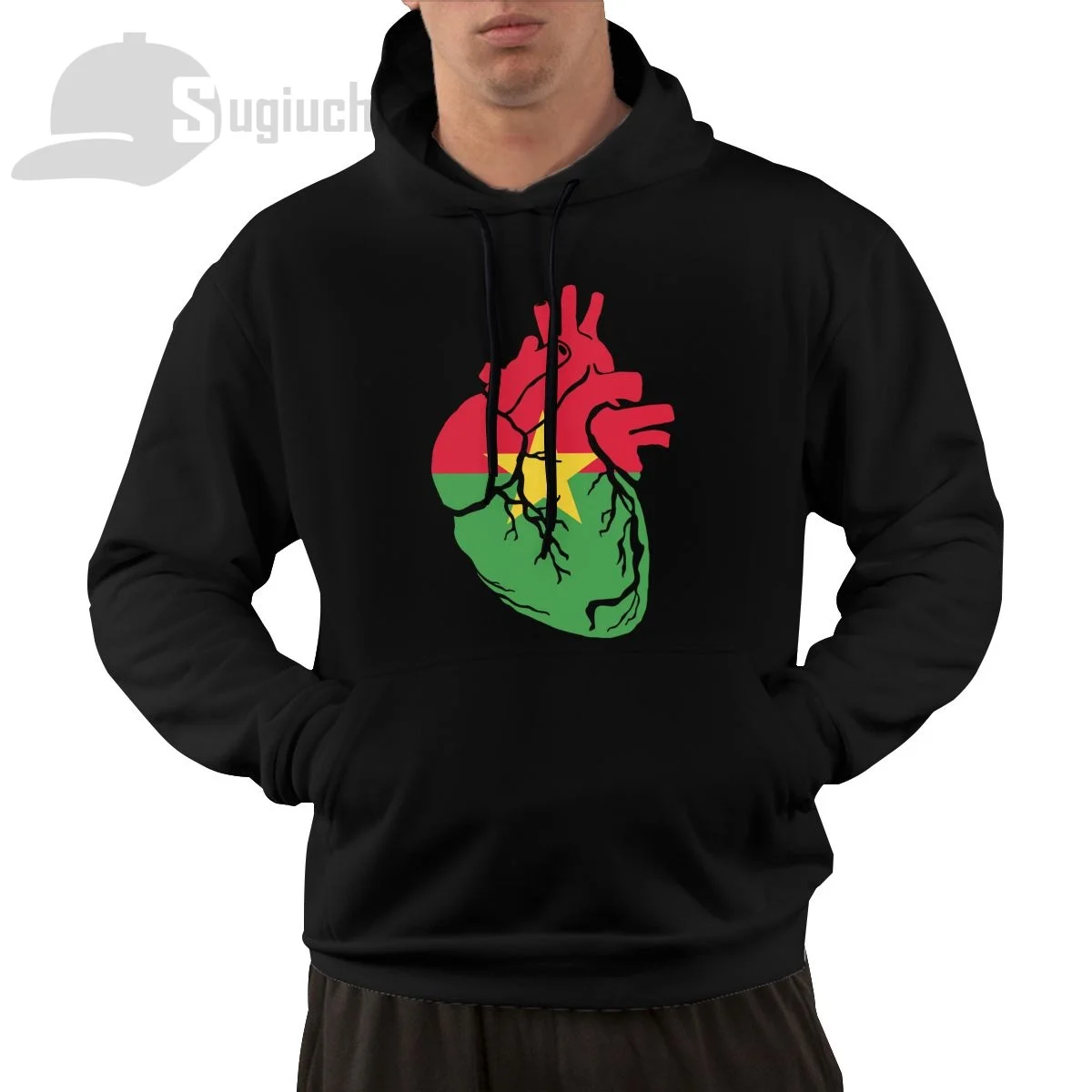 Burkina Faso Anatomical Heart Shape Country Flag Cotton Pullover Hoodie Men Women Unisex Hip Hop Style Sweatshirt