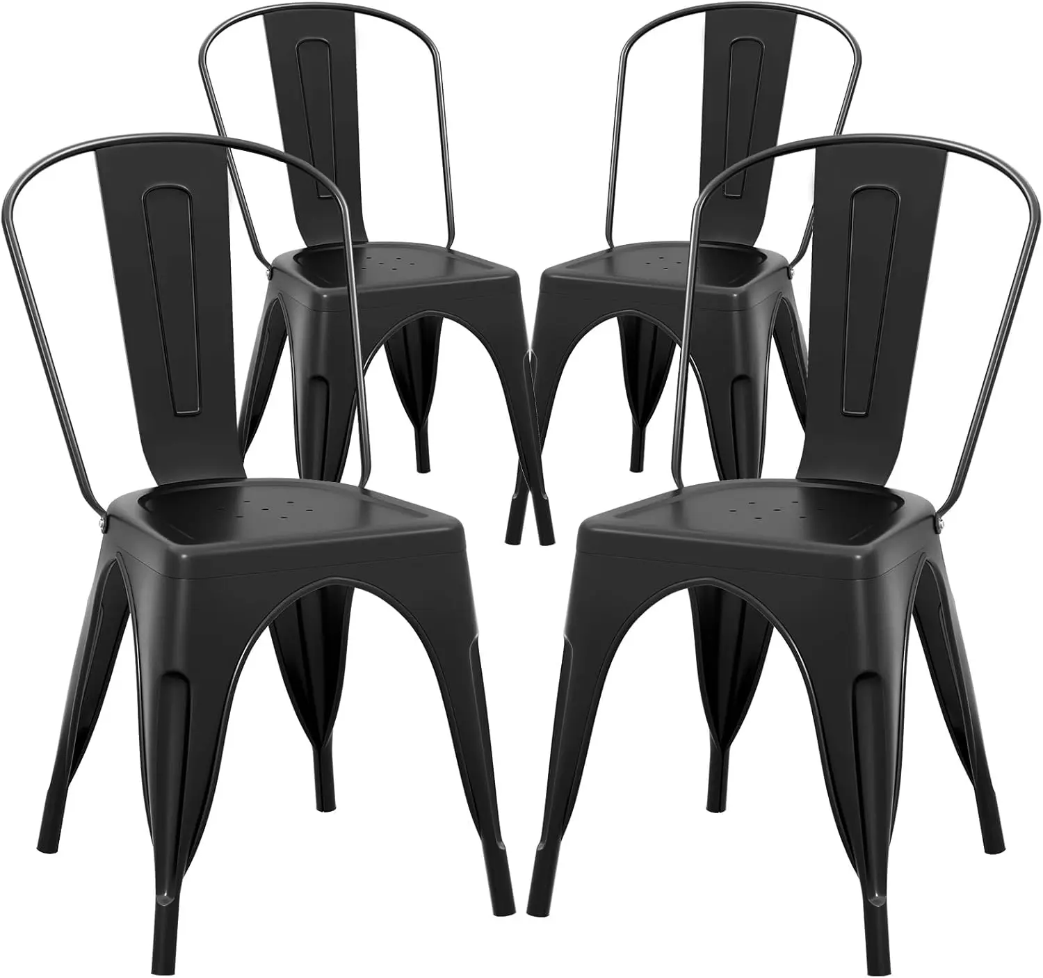 

Metal Dining Chairs Set of 4, 18 Inch Stackable Industrial Kitchen Tolix Side Chairs with Detachable High Back for Dining Room,