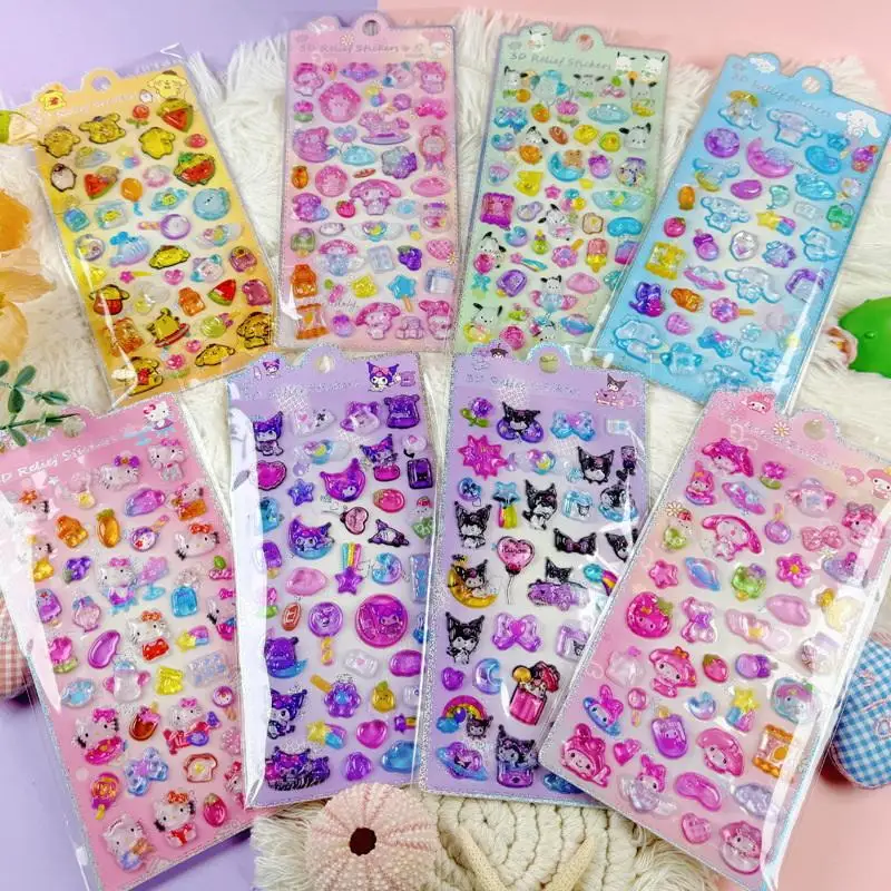 Cartoon Kuromi My Melody Cinnamoroll 3D Embossed Three-Dimensional Stickers Mobile Phone Decoration Holiday Gift