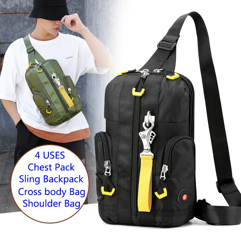 

Men Cross Body Chest Messenger Bag Sling Backpack Travel Casual Fashion Waterproof Nylon Male Side Crossbody Shoulder