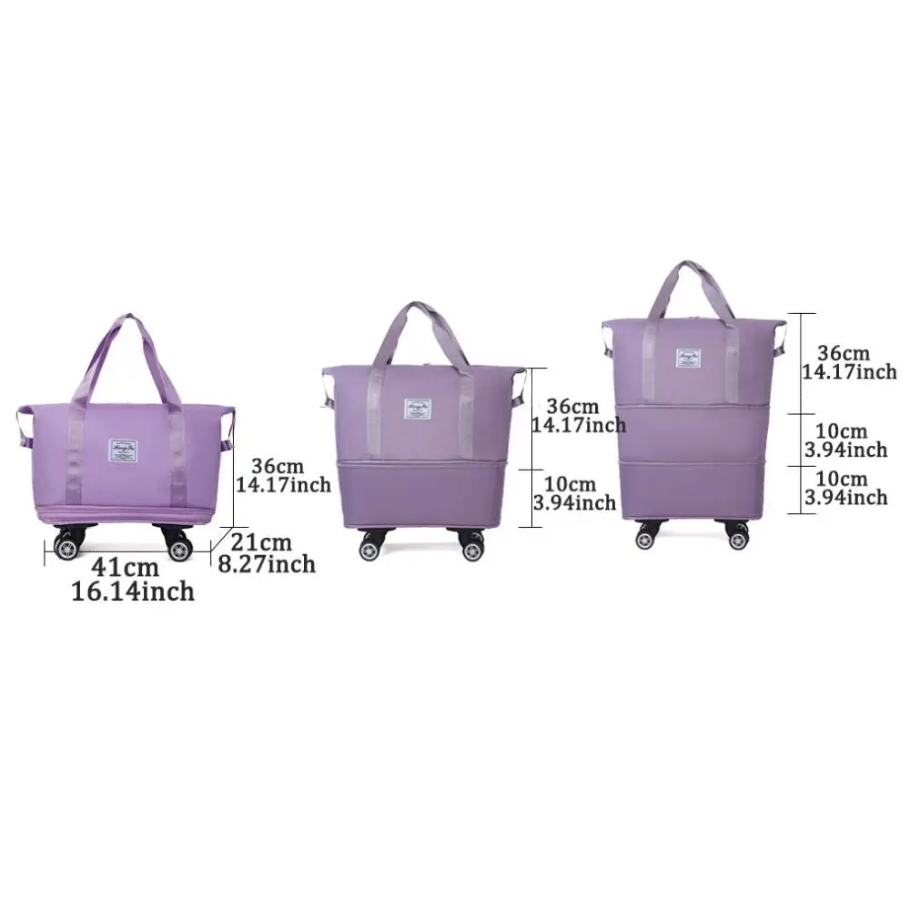 Oxford Cloth Gym Bag with Wheels Dry-Wet Separation Sport Collapsible Travel Tote Bag Expandable Portable Luggage Storage Bag