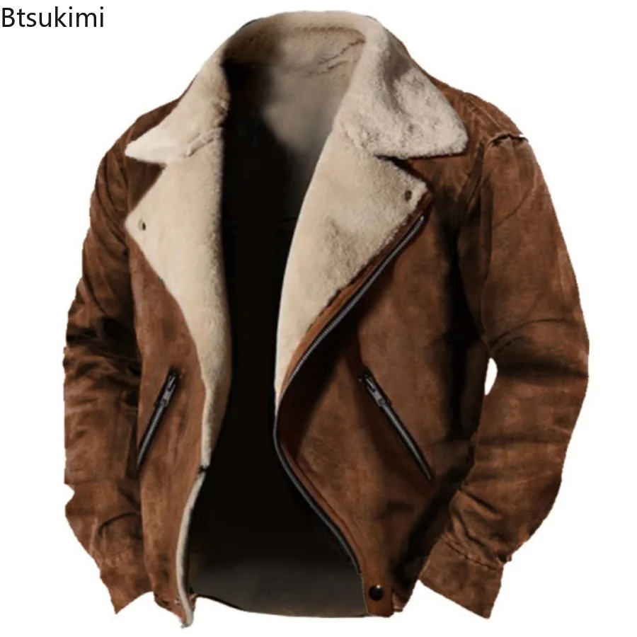 

Men's Winter Fleece Jackets Casual Solid Thick Warm Loose Outwear Streetwear Male Turn Down Collar Zippers Coats Outdoor Jacket