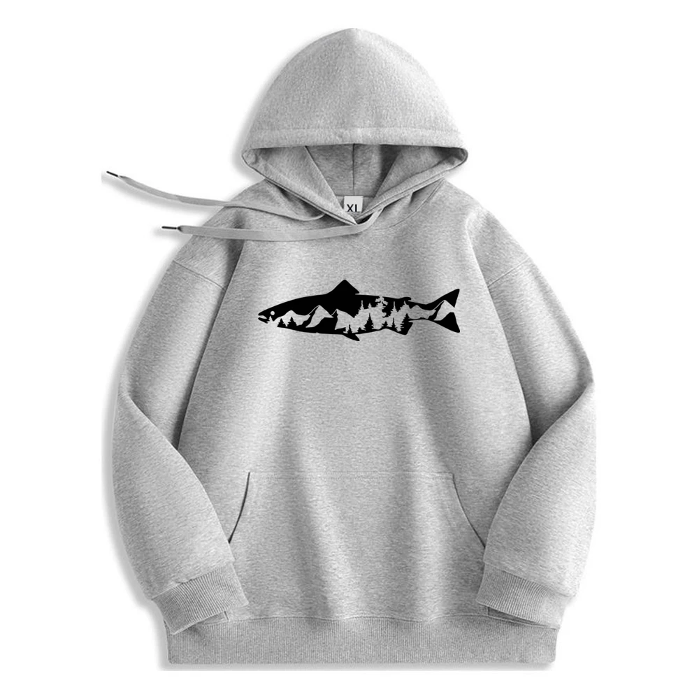 Fish And Landscape Hoodie Printed Long Sleeve Luxury Designer Comfortable Oversized Sweatshirt Casual