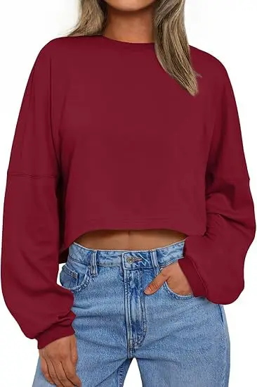 2025 New Long Sleeve Navel-Exposed Round Neck Sweatshirt Women's Short Sports Bottoming T-shirt Knitted Sweater Long Sleeve Top